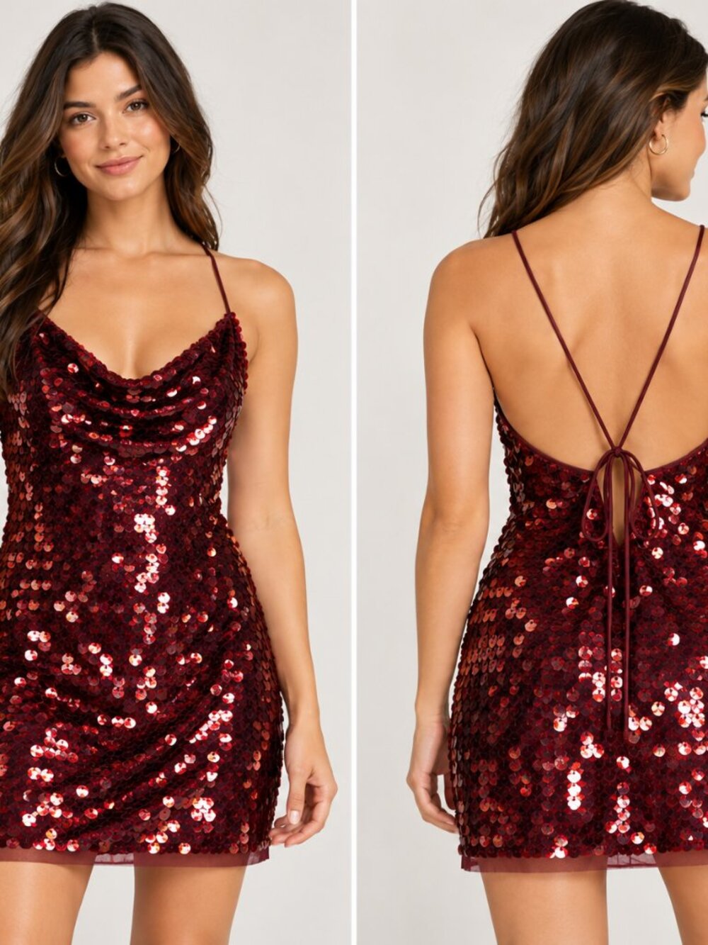 NWT Wild Fable Burgundy Sequin Cowl Neck Mini Dress M